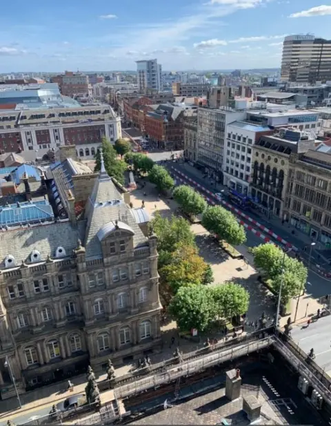 View down from top of Leeds Town Hall (2019)