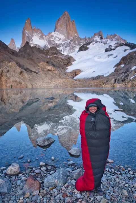 Radka and Ivar Radka in a sleeping bag in Los Glaciares national park