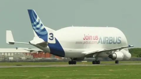 Airbus's Beluga which carries the wings made at Broughton