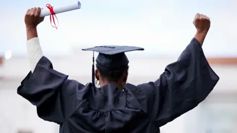 Getty Images A young woman cheering on graduation day - generic shot