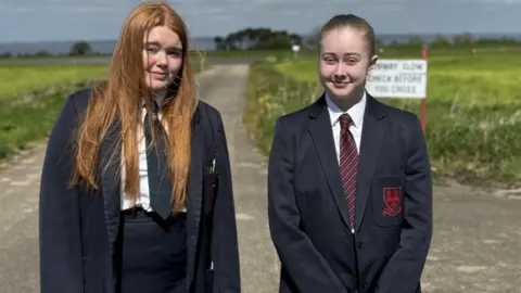 Leah and Abigail at the airfield for the rocket competition