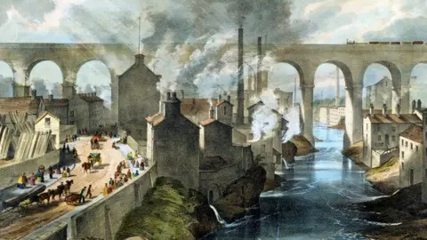 Getty Images Train crossing Stockport viaduct on the London & North Western Railway, c1845