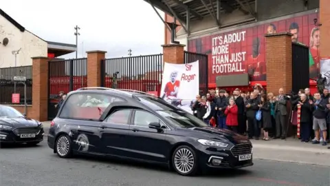 PA Media Hearse outside Liverpool FC's Anfield stadium