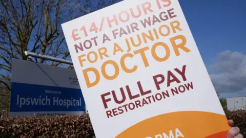 John Fairhall/BBC Junior doctors on strike outside Ipswich Hospital