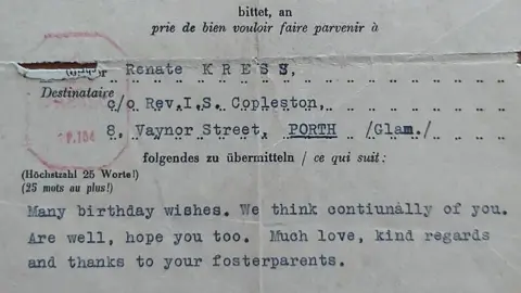 Renate Collins/Wiener Holocaust Library The last letter from Renate Collins's mother, Hilde Kress, which was delivered via the Red Cross