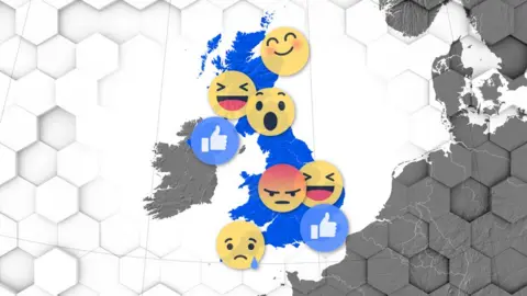 BBC A map of Britain with a load of emojis all over it