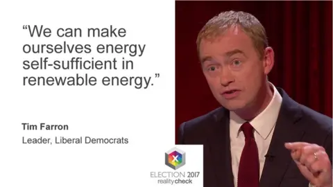 BBC Tim Farron saying: We can make ourselves energy self-sufficient in renewable energy.