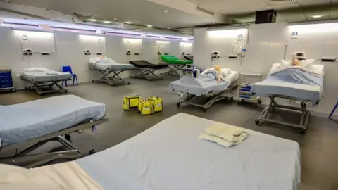 Getty Images A mock-up inside the field hospital in Cardiff