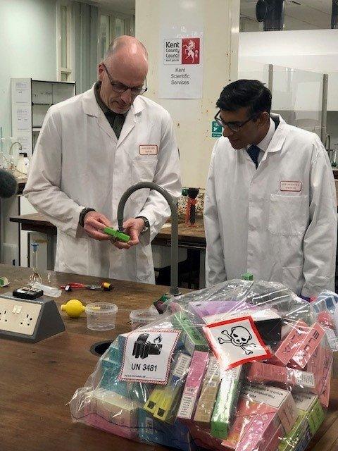 PM Rishi Sunak in a lab run by Kent Scientific Services which tests vapes and other products