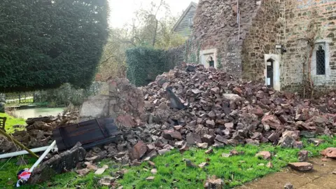 Tower collapsed at Bickleigh Castle, Devon