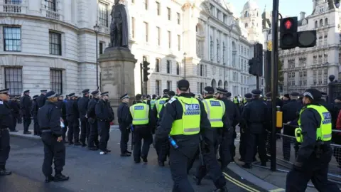 PA Media Police in Whitehall, central London before protests on 11 November 2023