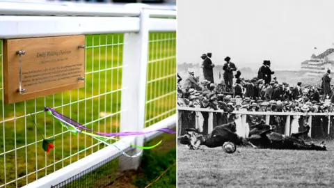 Getty Images Plaque at site of Davison's accident, picture of the incident