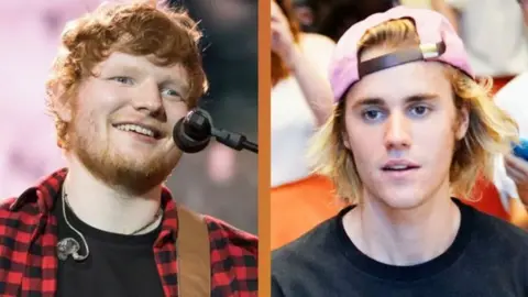 Getty Images Ed Sheeran and Justin Bieber