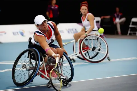 Getty Images Lucy Shuker (L) and Jordanne Whiley (R) compete in the Women's Doubles Wheelchair Tennis at London 2012 Paralympic Games