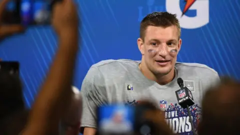 Rob Gronkowski in February after the New England patriots beat the Los Angeles Rams