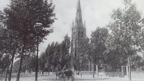 St John's Wood Society A black and white postcard showing what the church looked like in decades past