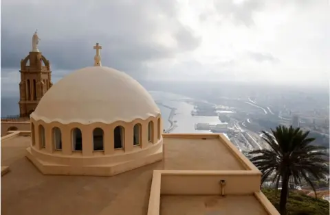 AFP View of the Santa Cruz Christian chapel overlooking the sea. The weather looks misty.