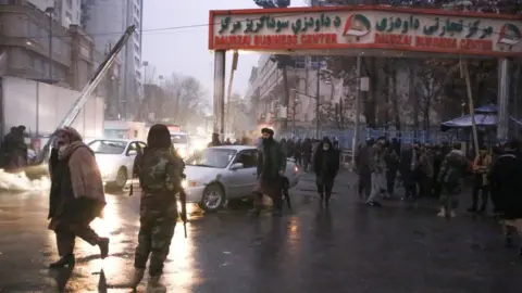 Getty Images The scene outside Kabul's foreign ministry