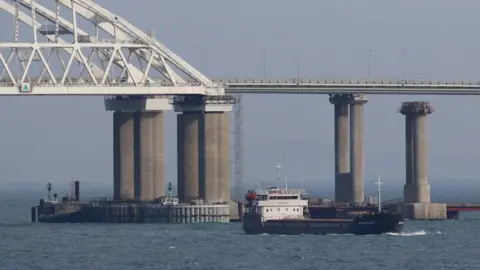 Reuters A vessel sails past a bridge connecting the Russian mainland with the Crimean Peninsula across the Kerch Strait, Crimea November 26, 2018