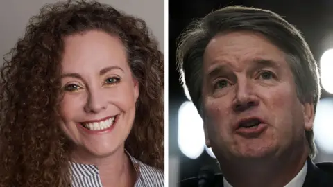 Michael Avenatti Twitter/Getty Images Composite image of Julie Swetnick and Brett Kavanaugh