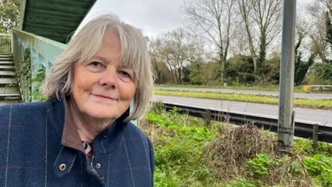 Andrew Turner/BBC Penny Carpenter pictured next to the A149