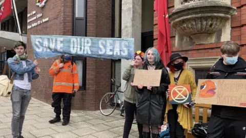 BBC Climate protestors in Douglas, Isle of Man