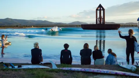 Surf Lakes Test surfers at Surf Lakes' facility in Australia