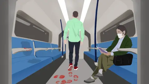 BBC Illustration: man on train