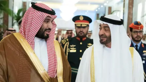 Reuters File photo showing Saudi Crown Prince Mohammed bin Salman and Abu Dhabi Crown Prince Mohammed bin Zayed, in Abu Dhabi, UAE (27 November 2019)