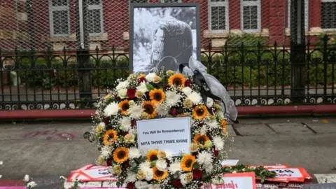 Reuters A memorial for Mya Thwate Thwate Khaing, a teenager who was shot in the head when police cracked down on a protest against the military coup in Naypyitaw is seen in Yangon, Myanmar,