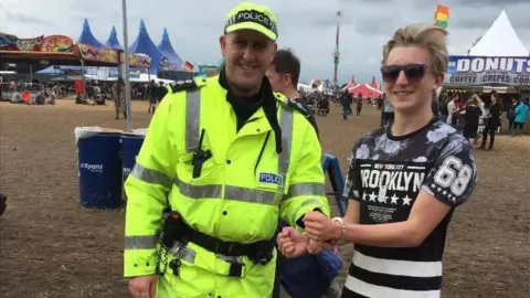 Leicestershire Police Armed officer pretending to arrest a fan