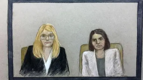 Julia Quenzler/BBC Court drawing of Anne Sacoolas and Amy Jefferies