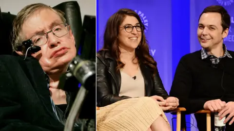 Getty Images Stephen Hawking, Mayim Bialik and Jim Parsons