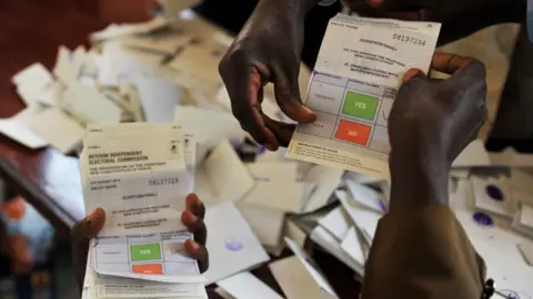 AFP Election officials counting ballots in the referendum on the new constitution in Kenya, Eldoret - 4 August 2010