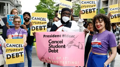 Getty Images A student debt relief protest outside the White House in 2020