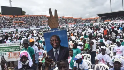 AFP Supporters of Laurent Gbagbo at a stadium in Abidjan, Ivory Coast, October 2020