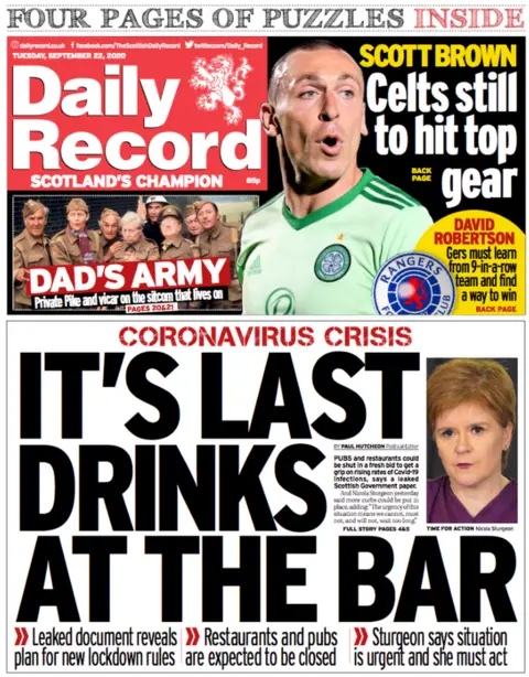 Scotland's papers: Restaurants and bars 'face lockdown closure