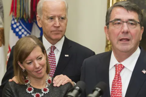 AFP Stephanie Carter and Joe Biden as Ashton Carter speaks