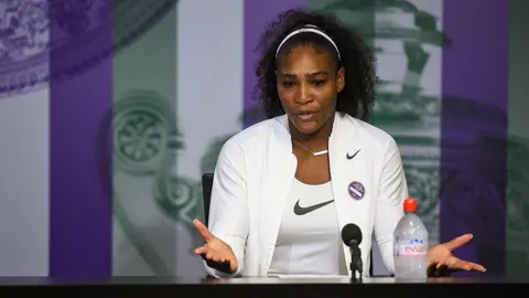 Getty Images Serena Williams speaking to media after Wimbledon match