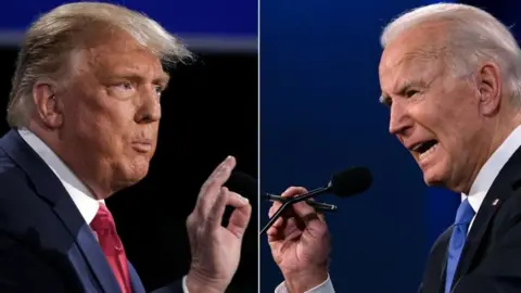 Getty Images A compilation of Biden and Trump in a debate