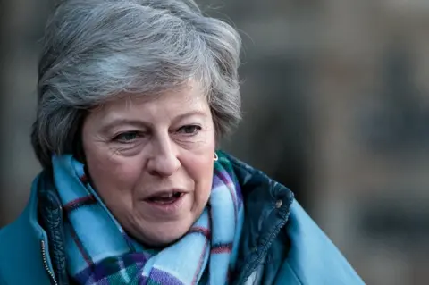 Getty Images British Prime Minister Theresa May arrives for a Sunday church service on February 3, 2019 in Maidenhead, England