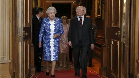 Getty Images The Queen and Michael D Higgins attending a Northern Ireland-themed reception at Windsor Castle in 2014