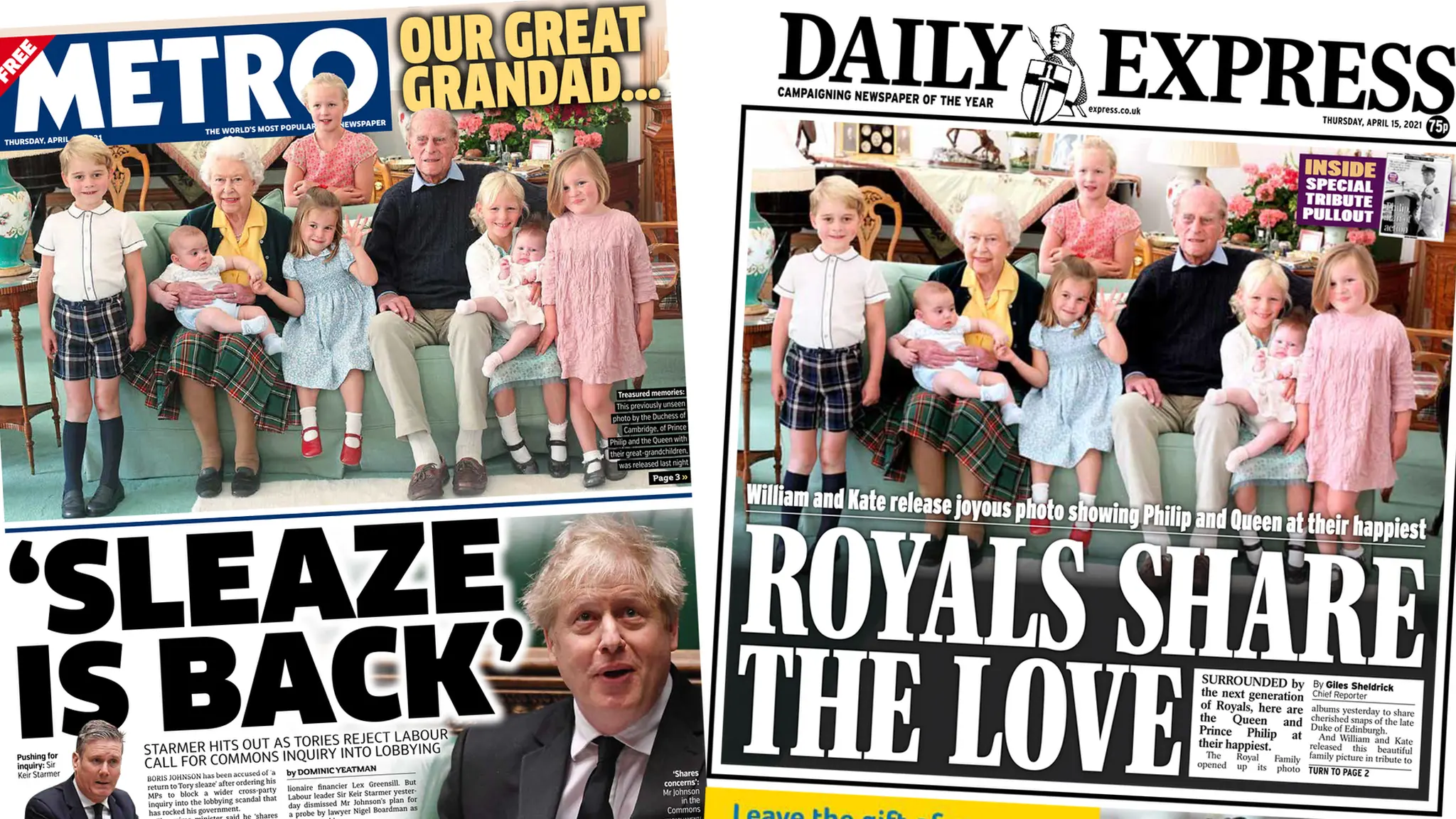 Front pages for 15 April 2021