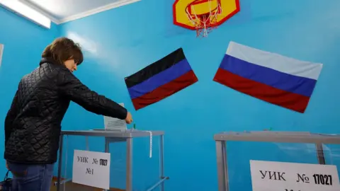 Reuters A voter in Donetsk, 27 September