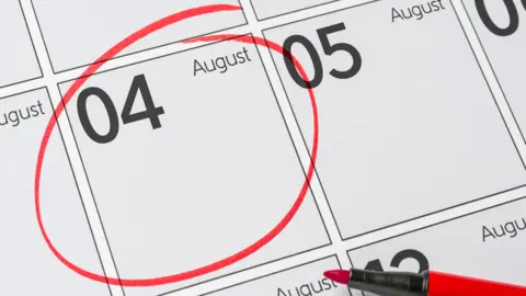 Shutterstock An illustrated calendar displays the date 4 August. It is ringed in red and a red felt pen is seen next to it.