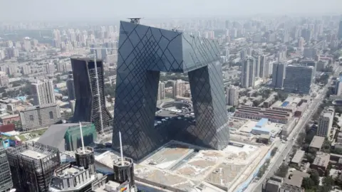 Getty Images The CCTV Tower is seen from the World Trade Center Tower III on August 16, 2010