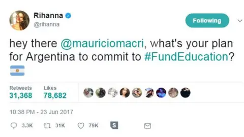 @rihanna/twitter hey there @mauriciomacri, what's your plan for Argentina to commit to #FundEducation? 🇦🇷