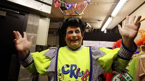 Getty Images Christopher Biggins preparing to go on stage for a pantomime