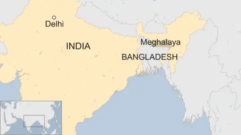 A BBC map showing the location of Meghalaya state in India