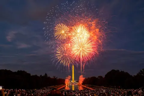 Kevin Wurm / Reuters Fireworks explode over the National Mall during Fourth of July celebrations, in Washington